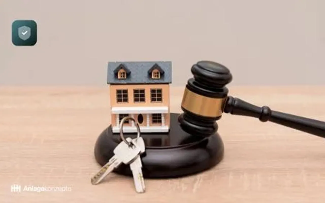 Symbolbild für Vermieterrechtsschutz: Miniaturhaus mit Schlüsselbund und Richterhammer – Schutz für Immobilieneigentümer bei Mietstreit in Hamburg
